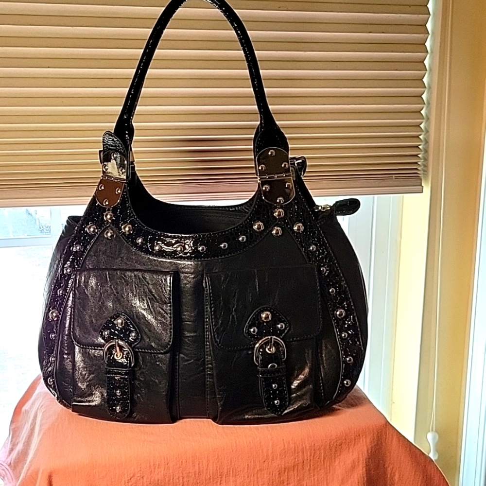 Moto style large shoulder bag